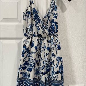 Blue & White Floral Wrap Sundress - Women